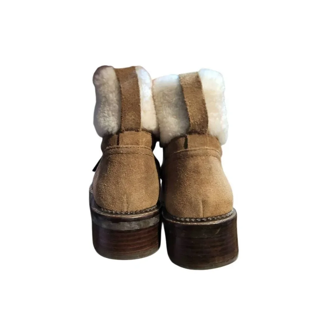 Marc Fisher Capell Boots Women's 6.5 Tan Hiker Suede Leather Shearling Lace Up